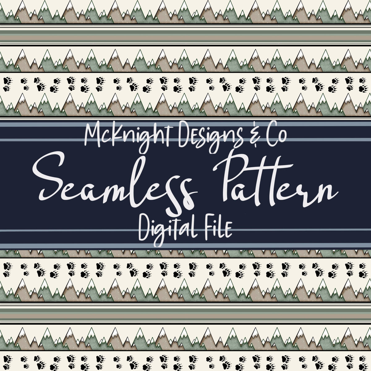 Mountain Trails & Bear Tracks Seamless Pattern | Hiking Outdoors | Rustic Camping Wilderness McKnight Designs & Co Seamless Pattern File