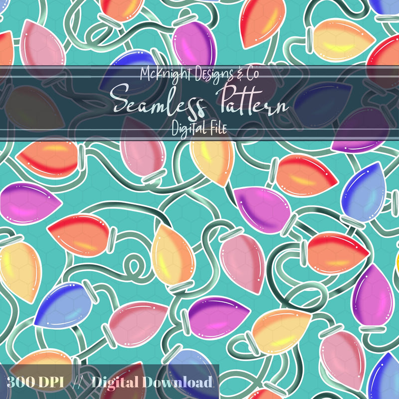 Christmas Lights Seamless Pattern McKnight Designs & Co Seamless Pattern File Pastel