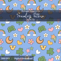 St. Patrick’s Day Seamless Pattern | Irish Charm Pastel Rainbow Clover Celestial Digital McKnight Designs & Co Seamless Pattern File