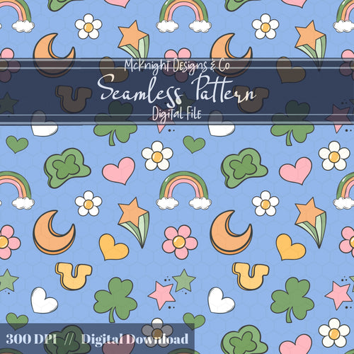 St. Patrick’s Day Seamless Pattern | Irish Charm Pastel Rainbow Clover Celestial Digital McKnight Designs & Co Seamless Pattern File