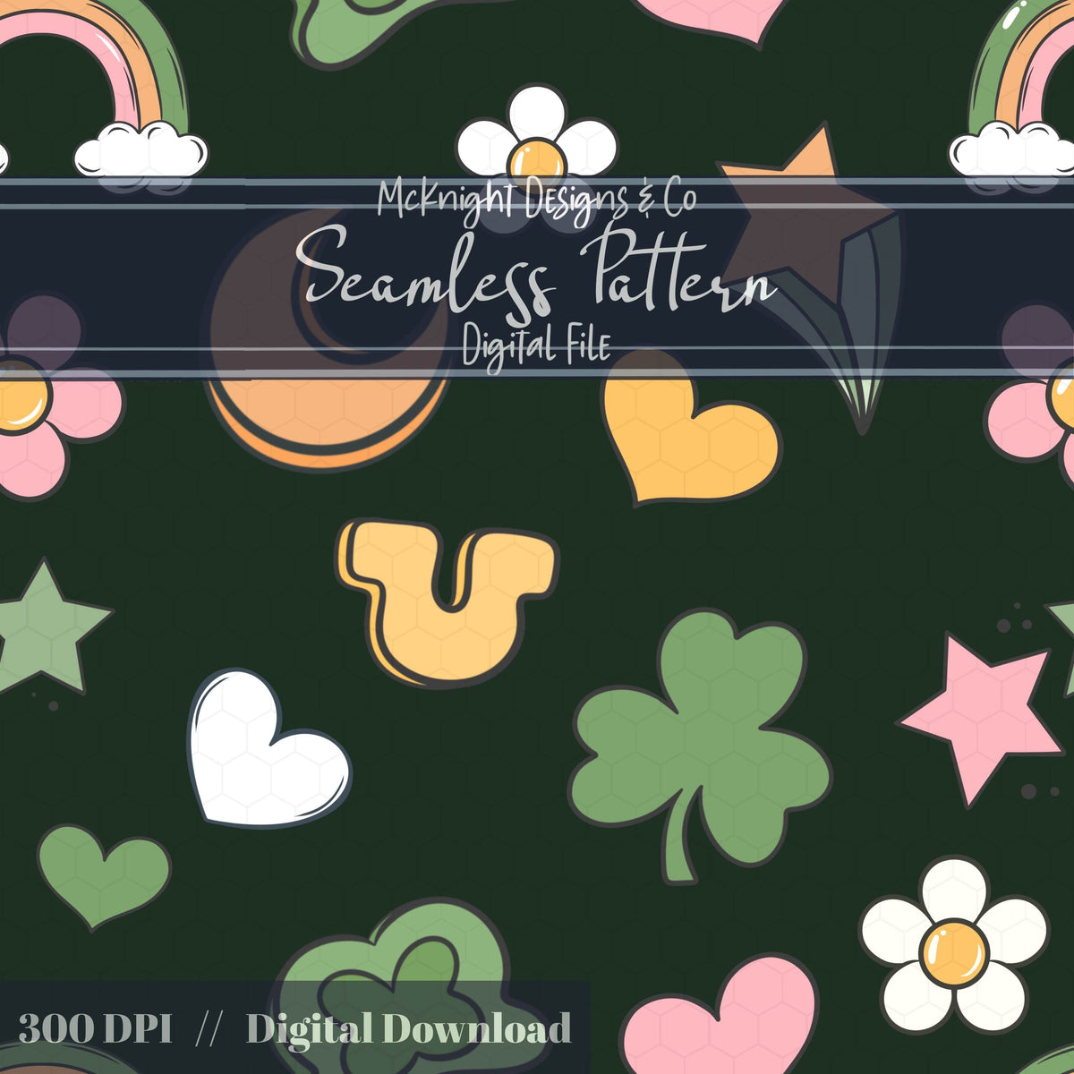 St. Patrick’s Day Seamless Pattern | Irish Charm Pastel Rainbow Clover Celestial Digital McKnight Designs & Co Seamless Pattern File