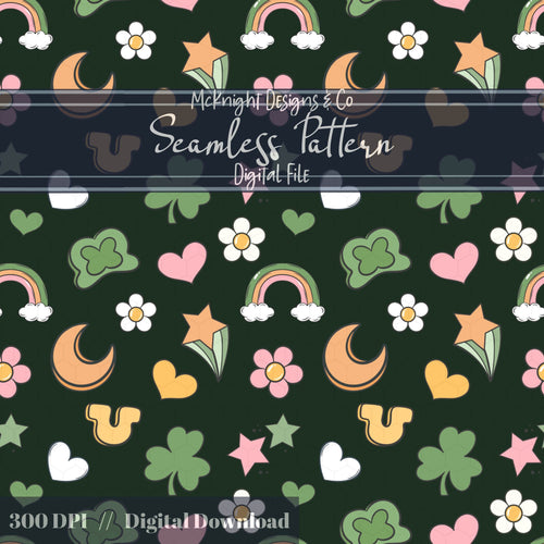 St. Patrick’s Day Seamless Pattern | Irish Charm Pastel Rainbow Clover Celestial Digital McKnight Designs & Co Seamless Pattern File