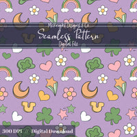 St. Patrick’s Day Seamless Pattern | Irish Charm Pastel Rainbow Clover Celestial Digital McKnight Designs & Co Seamless Pattern File