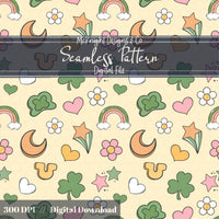 St. Patrick’s Day Seamless Pattern | Irish Charm Pastel Rainbow Clover Celestial Digital McKnight Designs & Co Seamless Pattern File
