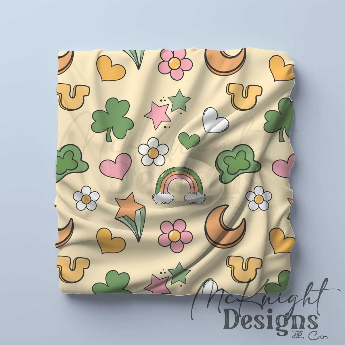 St. Patrick’s Day Seamless Pattern | Irish Charm Pastel Rainbow Clover Celestial Digital McKnight Designs & Co Seamless Pattern File