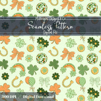 Irish Luck Disco Seamless Pattern | St. Patrick’s Day Retro Coquette Shamrock | Clover Bow