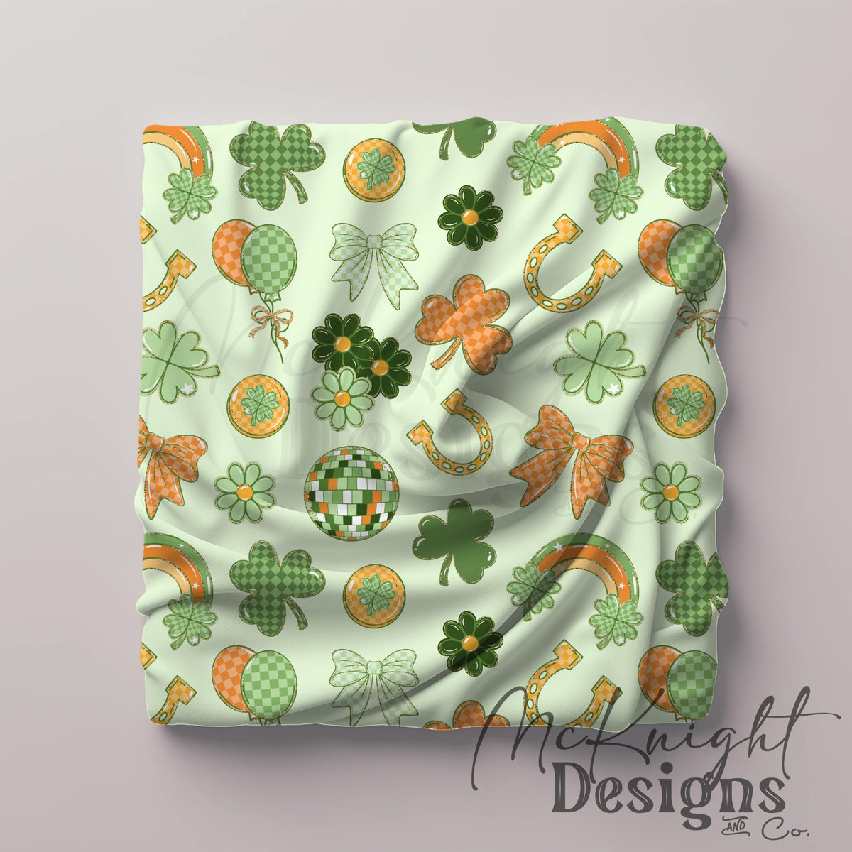 Irish Luck Disco Seamless Pattern | St. Patrick’s Day Retro Coquette Shamrock | Clover Bow