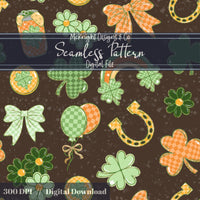 Lucky Irish Charm Seamless Pattern | St. Patrick’s Day Retro Clover Bow Rainbow Design Download