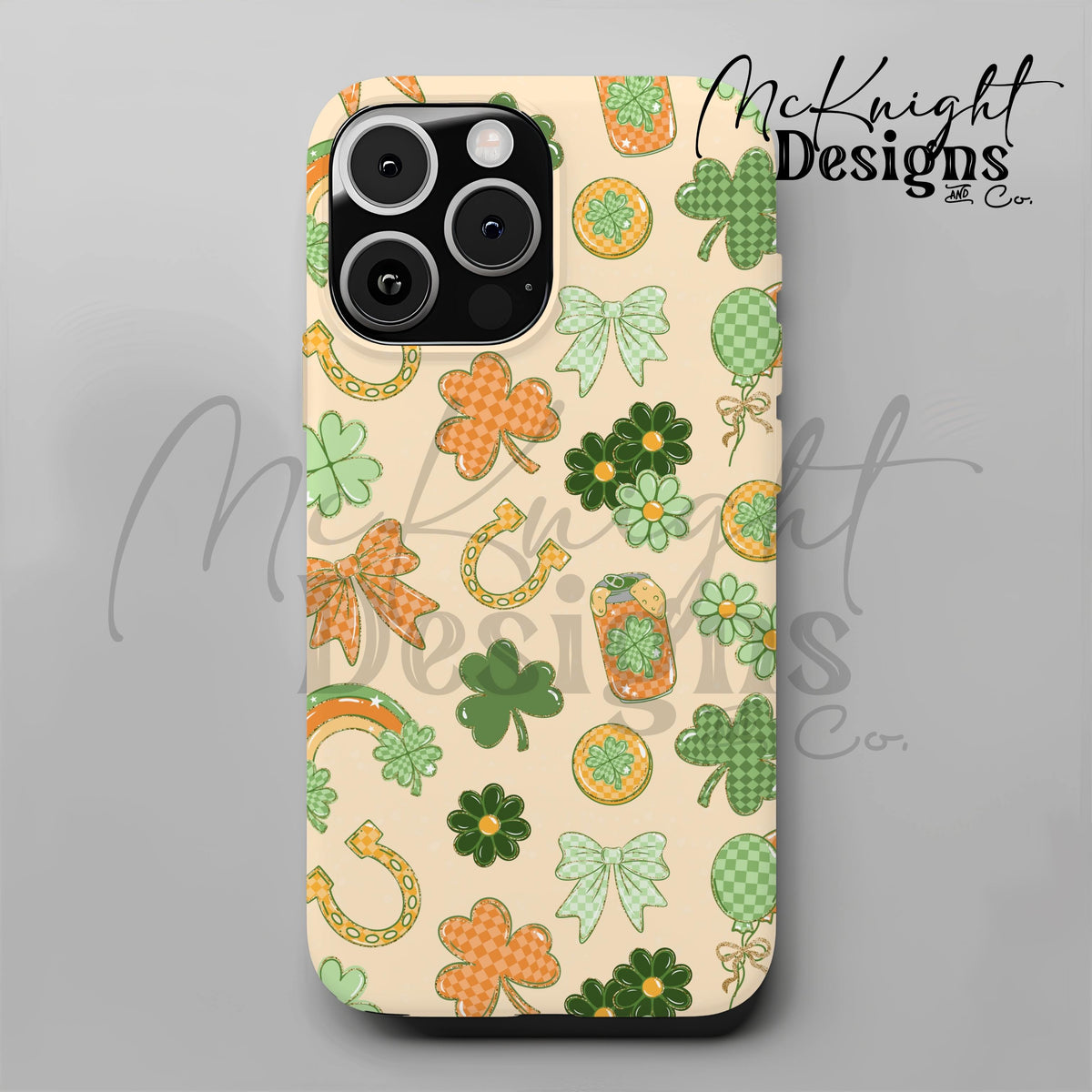 Lucky Irish Charm Seamless Pattern | St. Patrick’s Day Retro Clover Bow Rainbow Design Download