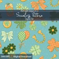 Lucky Irish Charm Seamless Pattern | St. Patrick’s Day Retro Clover Bow Rainbow Design Download