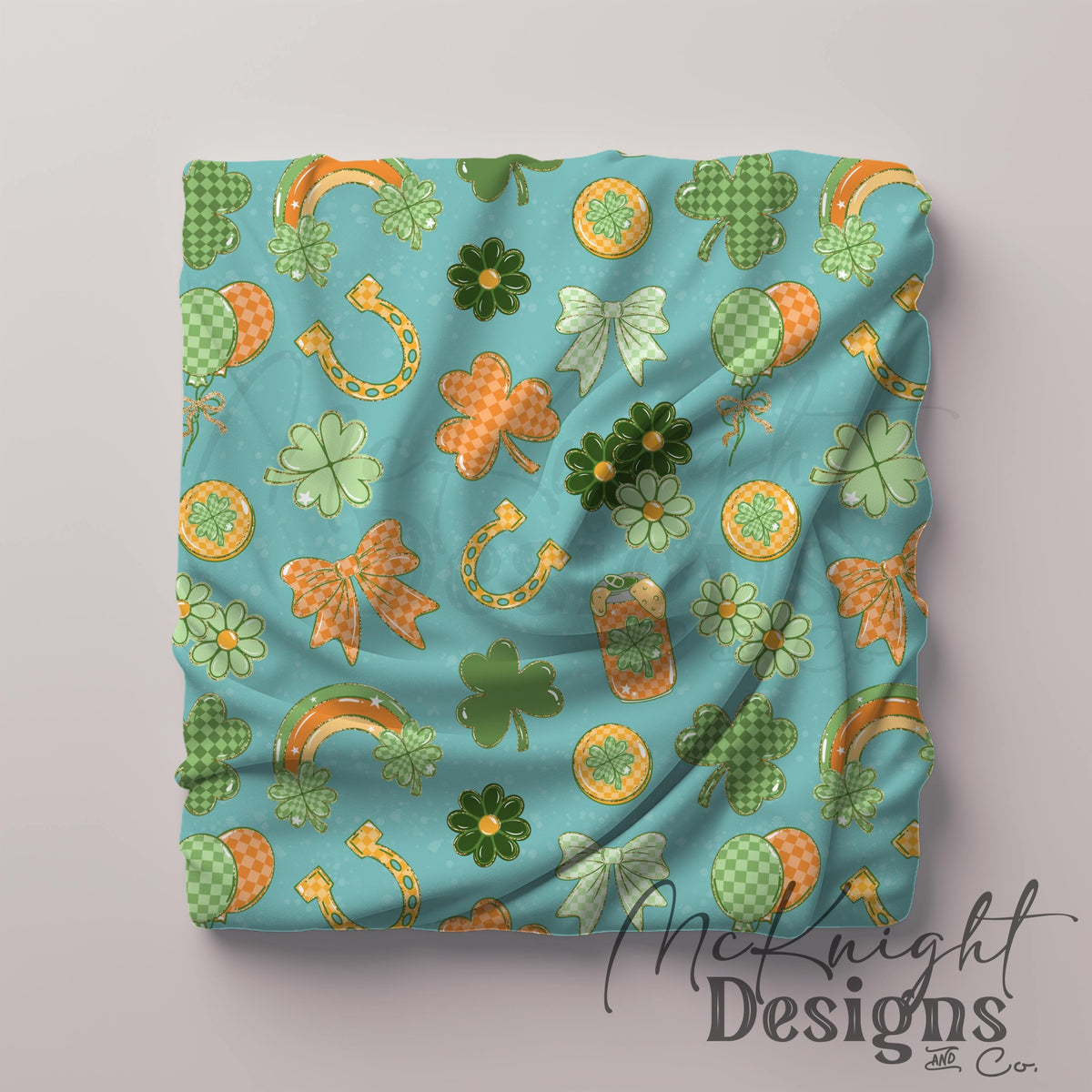 Lucky Irish Charm Seamless Pattern | St. Patrick’s Day Retro Clover Bow Rainbow Design Download
