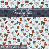 Cherry Bow Seamless Pattern with Leopard Print | Coquette Valentine Digital Paper McKnight Designs & Co Seamless Pattern File