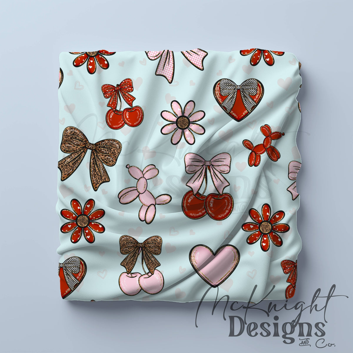 Cherry Bow Seamless Pattern with Leopard Print | Coquette Valentine Digital Paper McKnight Designs & Co Seamless Pattern File