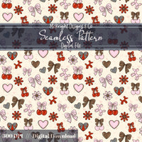 Cherry Bow Seamless Pattern with Leopard Print | Coquette Valentine Digital Paper McKnight Designs & Co Seamless Pattern File