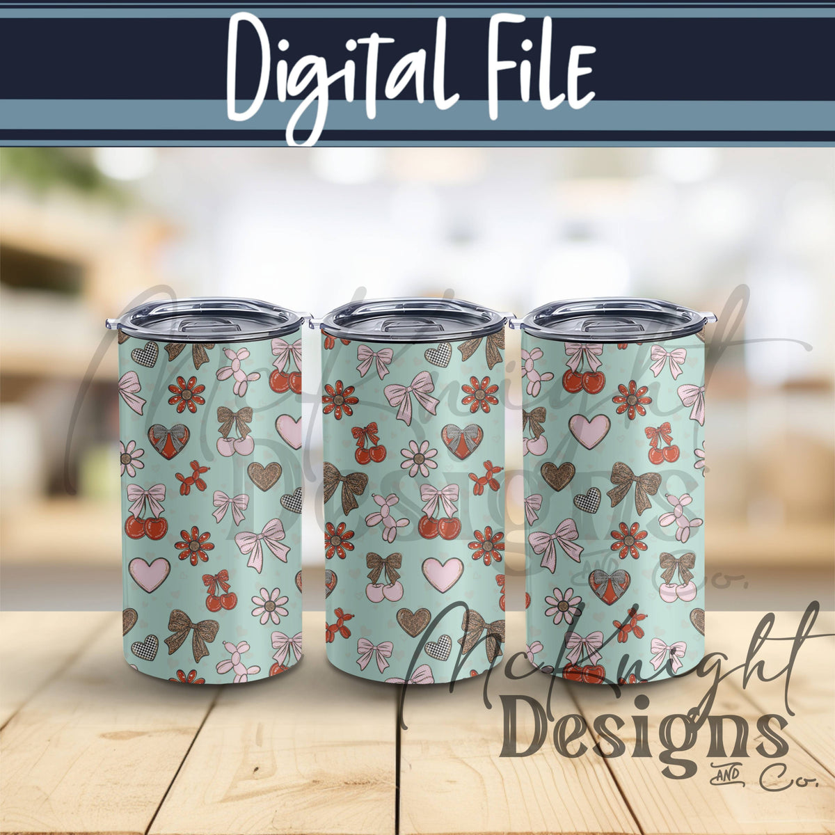 Cherry Bow Seamless Pattern with Leopard Print | Coquette Valentine Digital Paper McKnight Designs & Co Seamless Pattern File