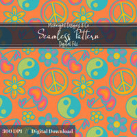 Millennial Y2K Cherries Peace Signs Yin-Yang • Retro Flower Seamless Pattern McKnight Designs & Co Seamless Pattern File Orange