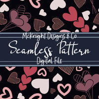 Doodle Hearts Seamless Pattern – Pink, Purple & Red Valentine Hearts on Fuchsia Background McKnight Designs & Co Seamless Pattern File