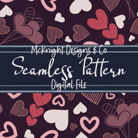 Doodle Hearts Seamless Pattern – Pink, Purple & Red Valentine Hearts on Fuchsia Background McKnight Designs & Co Seamless Pattern File