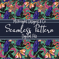 Witchy Vibes Seamless Pattern – Mystical Crystals, Moths, Snakes & Moons - Digital Design for Fabric & Vinyl McKnight Designs & Co Seamless Pattern File