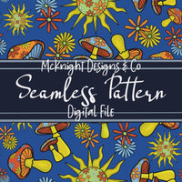 Stay Trippy Little Hippie Seamless Pattern (V1) – Retro Mushrooms, Suns & Florals on Ivory Background McKnight Designs & Co Seamless Pattern File