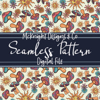 Stay Trippy Little Hippie Seamless Pattern (V1) – Retro Mushrooms, Suns & Florals on Ivory Background McKnight Designs & Co Seamless Pattern File