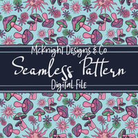 Stay Trippy Little Hippie Seamless Pattern (V1) – Retro Mushrooms, Suns & Florals on Ivory Background McKnight Designs & Co Seamless Pattern File