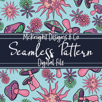 Stay Trippy Little Hippie Seamless Pattern (V1) – Retro Mushrooms, Suns & Florals on Ivory Background McKnight Designs & Co Seamless Pattern File