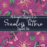 Stay Trippy Little Hippie Seamless Pattern (V1) – Retro Mushrooms, Suns & Florals on Ivory Background McKnight Designs & Co Seamless Pattern File