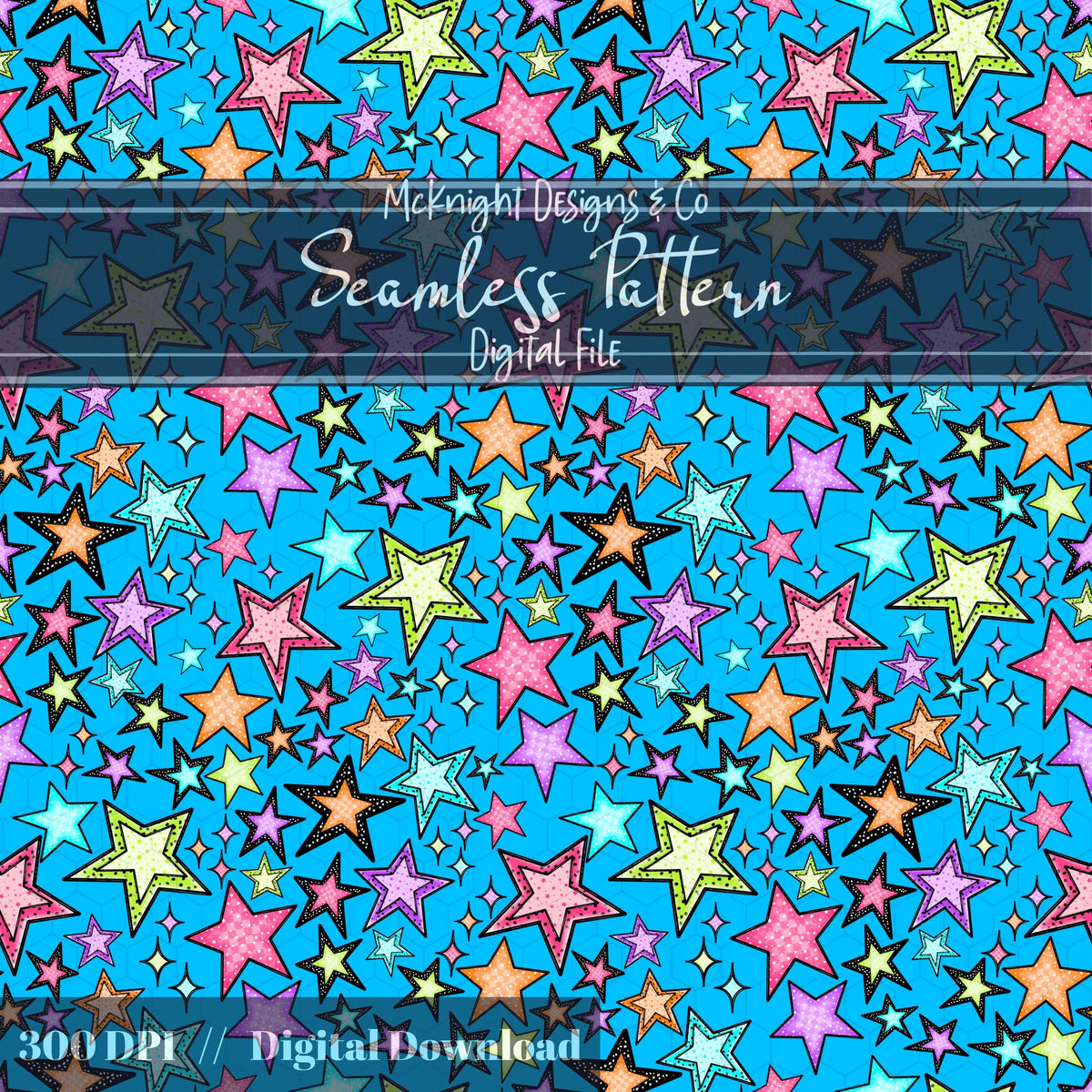 Neon Star Seamless Pattern – Retro Y2K Stars Print McKnight Designs & Co Seamless Pattern File