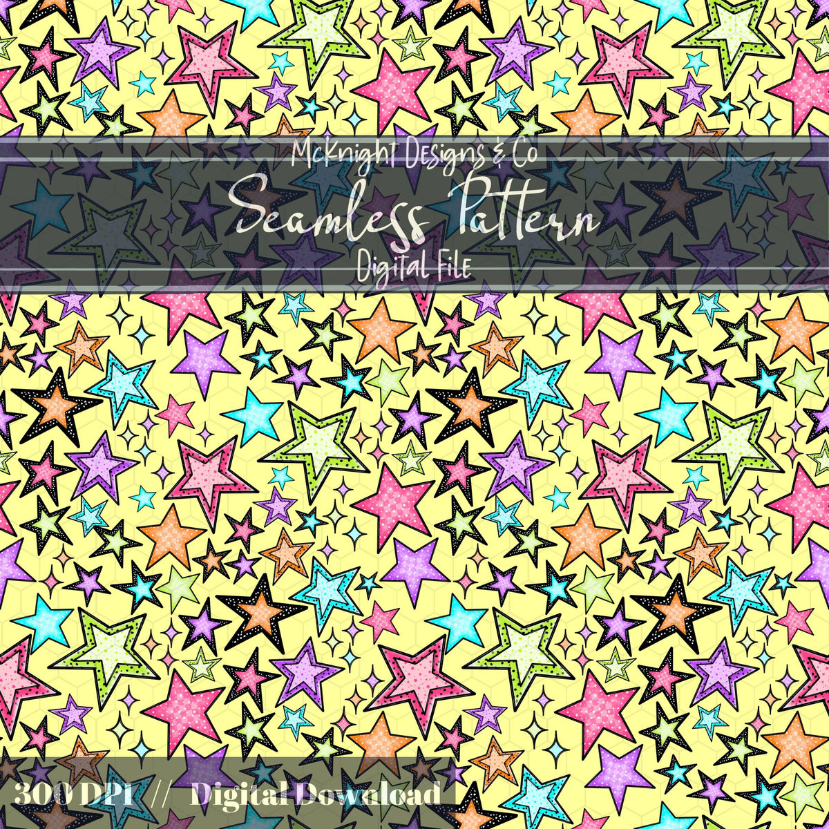Neon Star Seamless Pattern – Retro Y2K Stars Print McKnight Designs & Co Seamless Pattern File