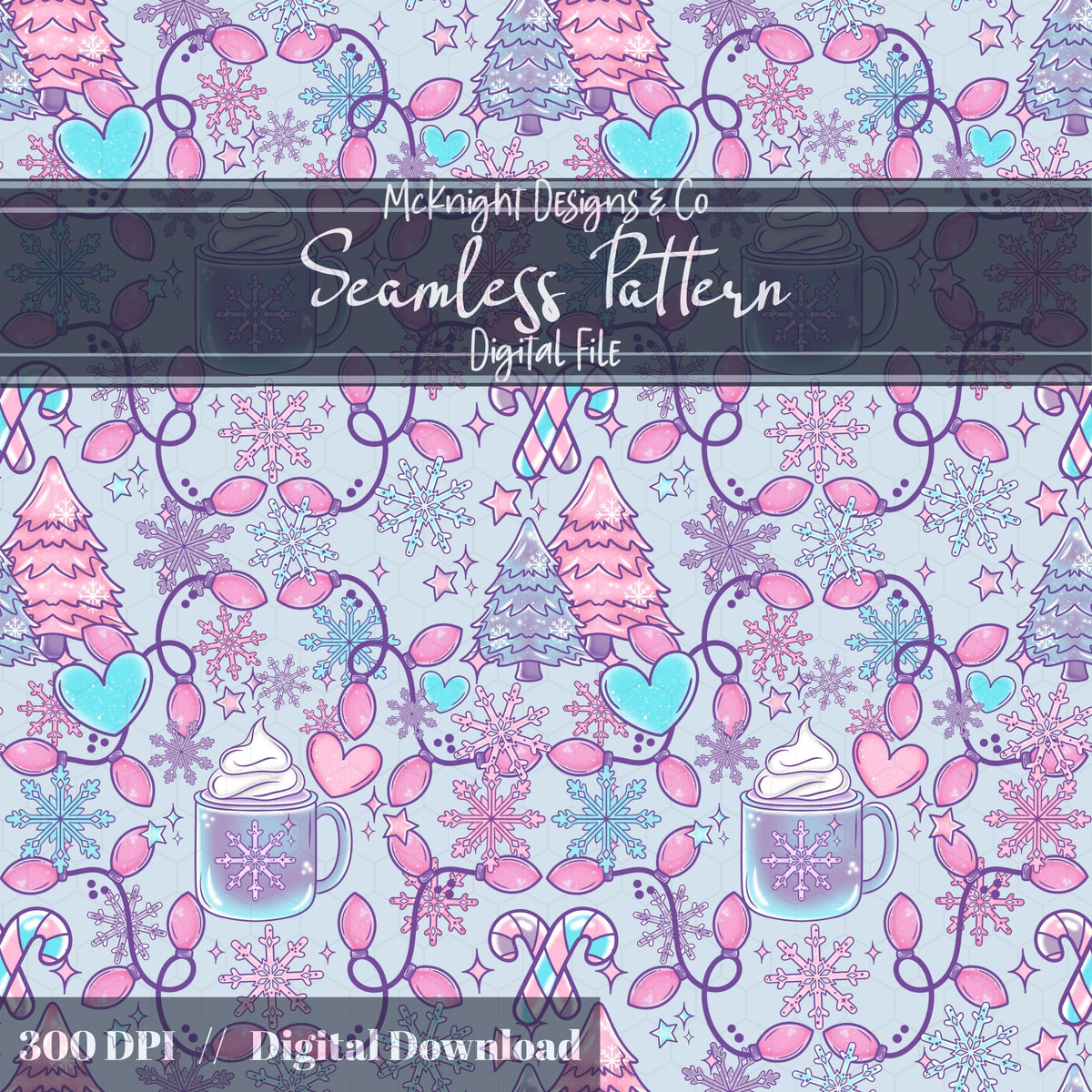 Pastel Winter Coquette Christmas Seamless Pattern – Cute Holiday Design McKnight Designs & Co Seamless Pattern File