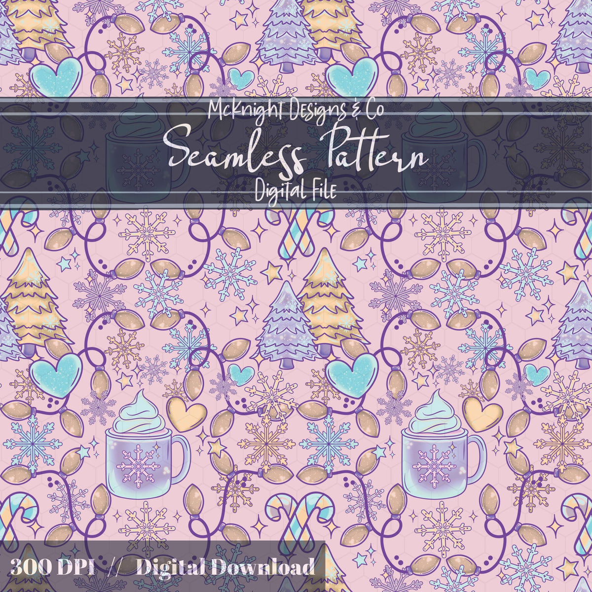 Pastel Winter Coquette Christmas Seamless Pattern – Cute Holiday Design McKnight Designs & Co Seamless Pattern File