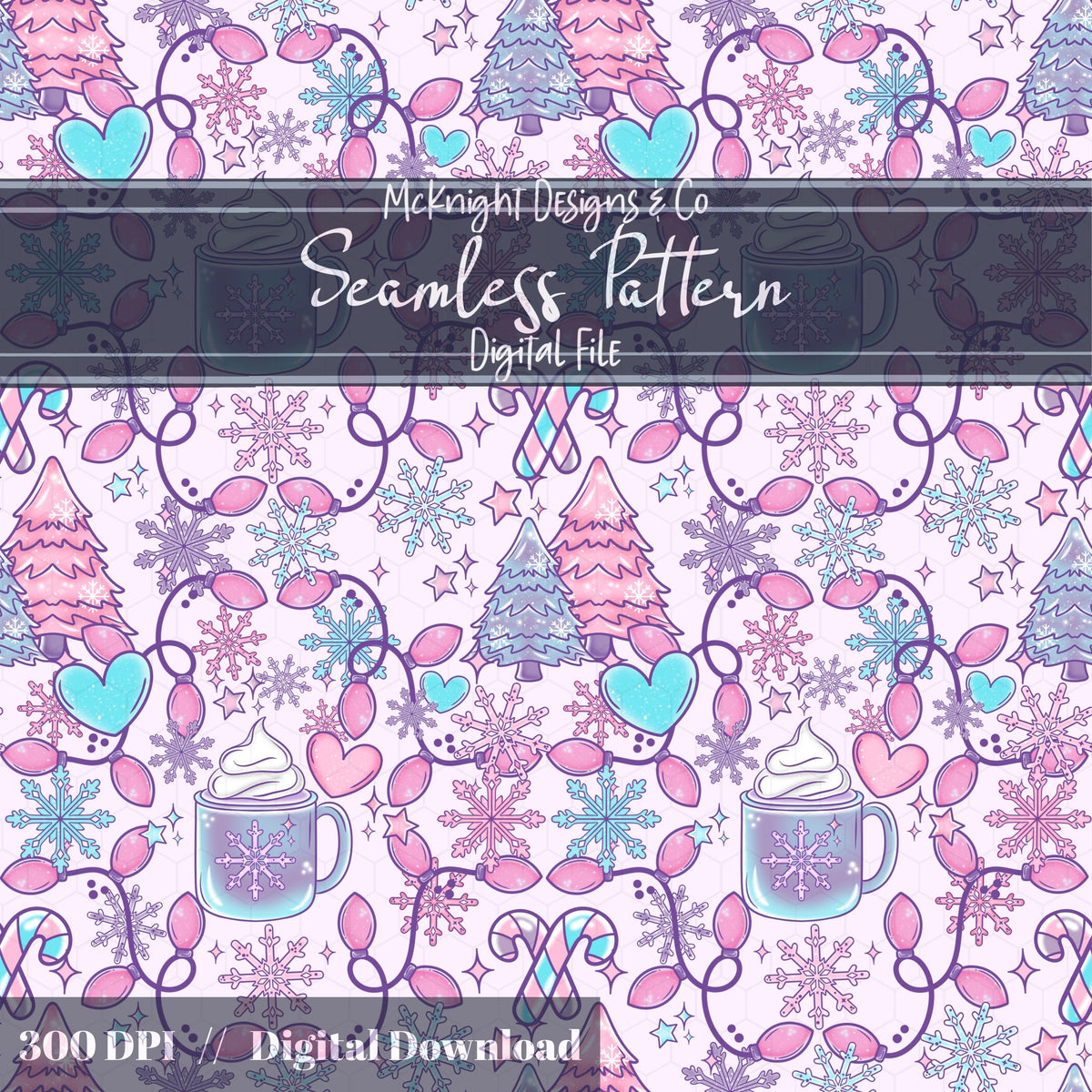Pastel Winter Coquette Christmas Seamless Pattern – Cute Holiday Design McKnight Designs & Co Seamless Pattern File
