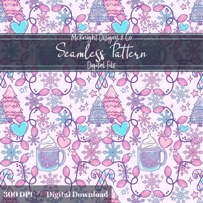 Pastel Winter Coquette Christmas Seamless Pattern – Cute Holiday Design McKnight Designs & Co Seamless Pattern File