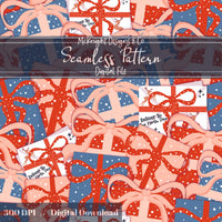 Christmas Presents & Santa Letters Seamless Pattern - Holiday Gifts McKnight Designs & Co Seamless Pattern File Red & Blue