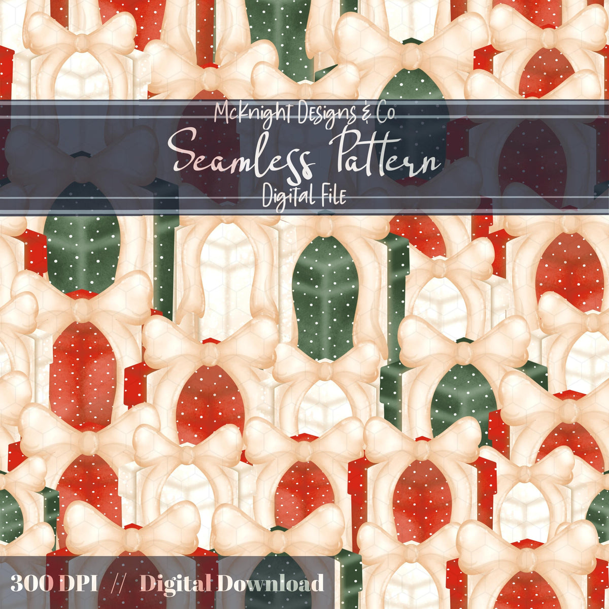 Painted Christmas Presents Seamless Pattern – Soft Watercolor Holiday Gifts McKnight Designs & Co Seamless Pattern File