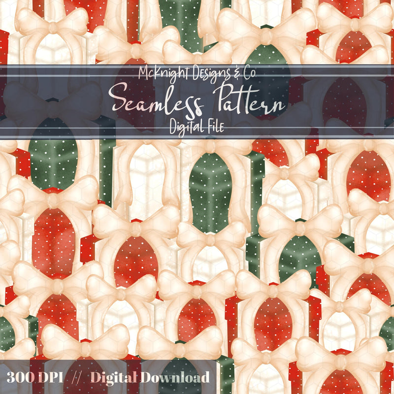 Painted Christmas Presents Seamless Pattern – Soft Watercolor Holiday Gifts McKnight Designs & Co Seamless Pattern File