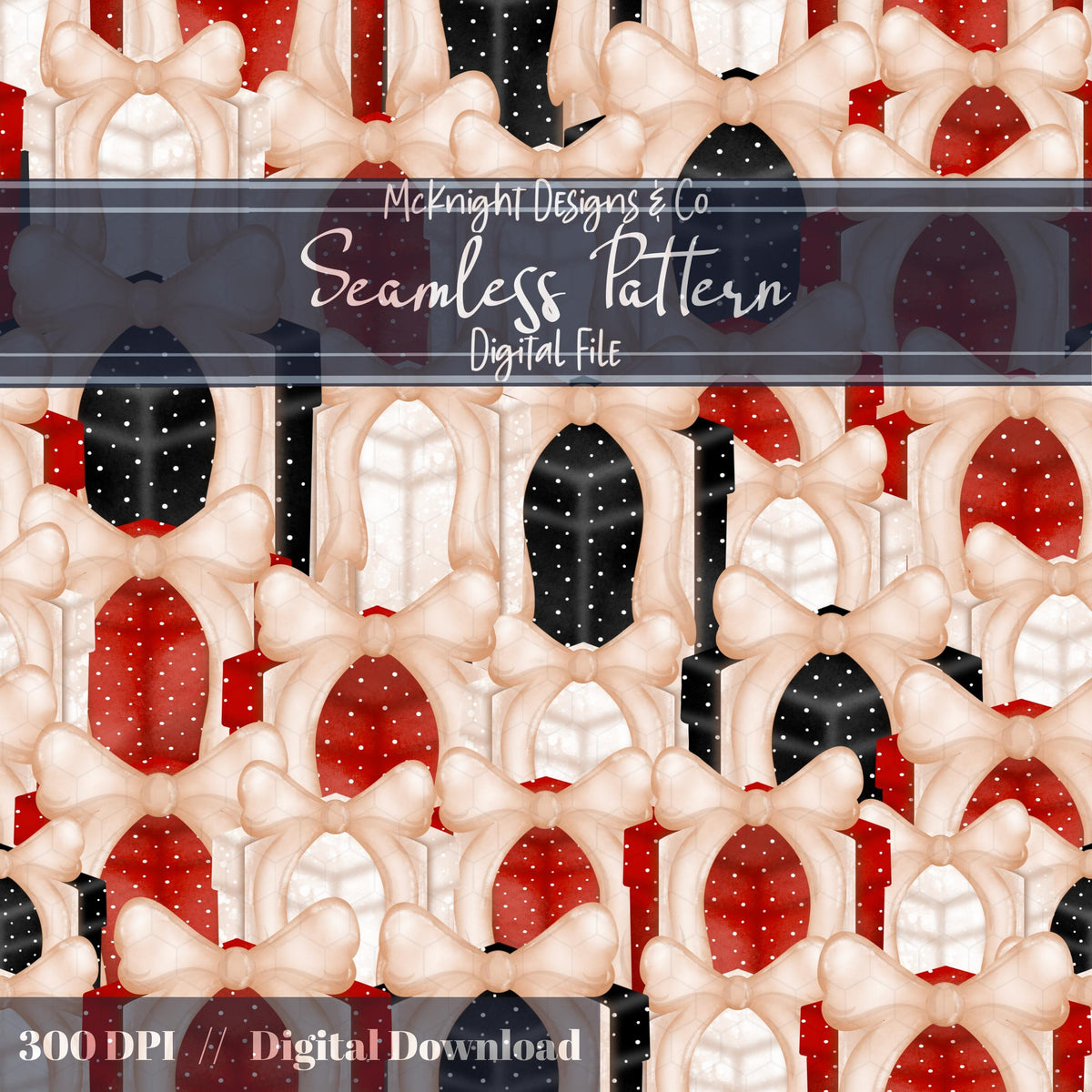 Painted Christmas Presents Seamless Pattern – Soft Watercolor Holiday Gifts McKnight Designs & Co Seamless Pattern File