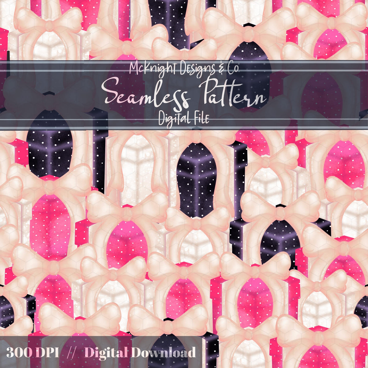 Painted Christmas Presents Seamless Pattern – Soft Watercolor Holiday Gifts McKnight Designs & Co Seamless Pattern File