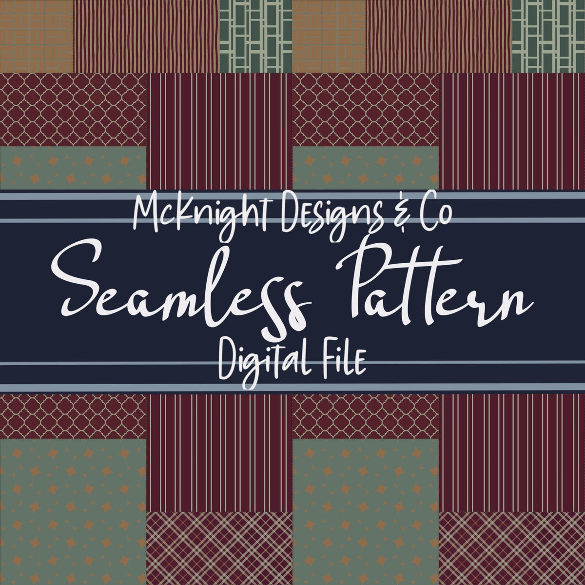 Patchwork Quilt Seamless Pattern PNG Designs McKnight Designs & Co Seamless Pattern File