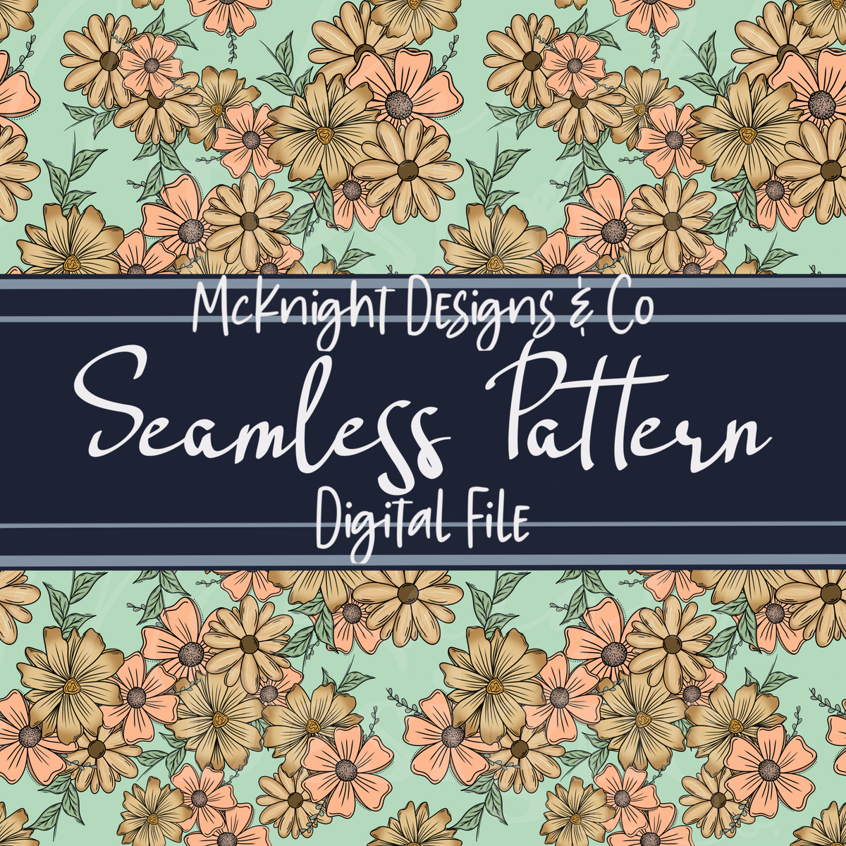 Peachy Floral Collage Seamless Pattern – Flower Print McKnight Designs & Co Seamless Pattern File