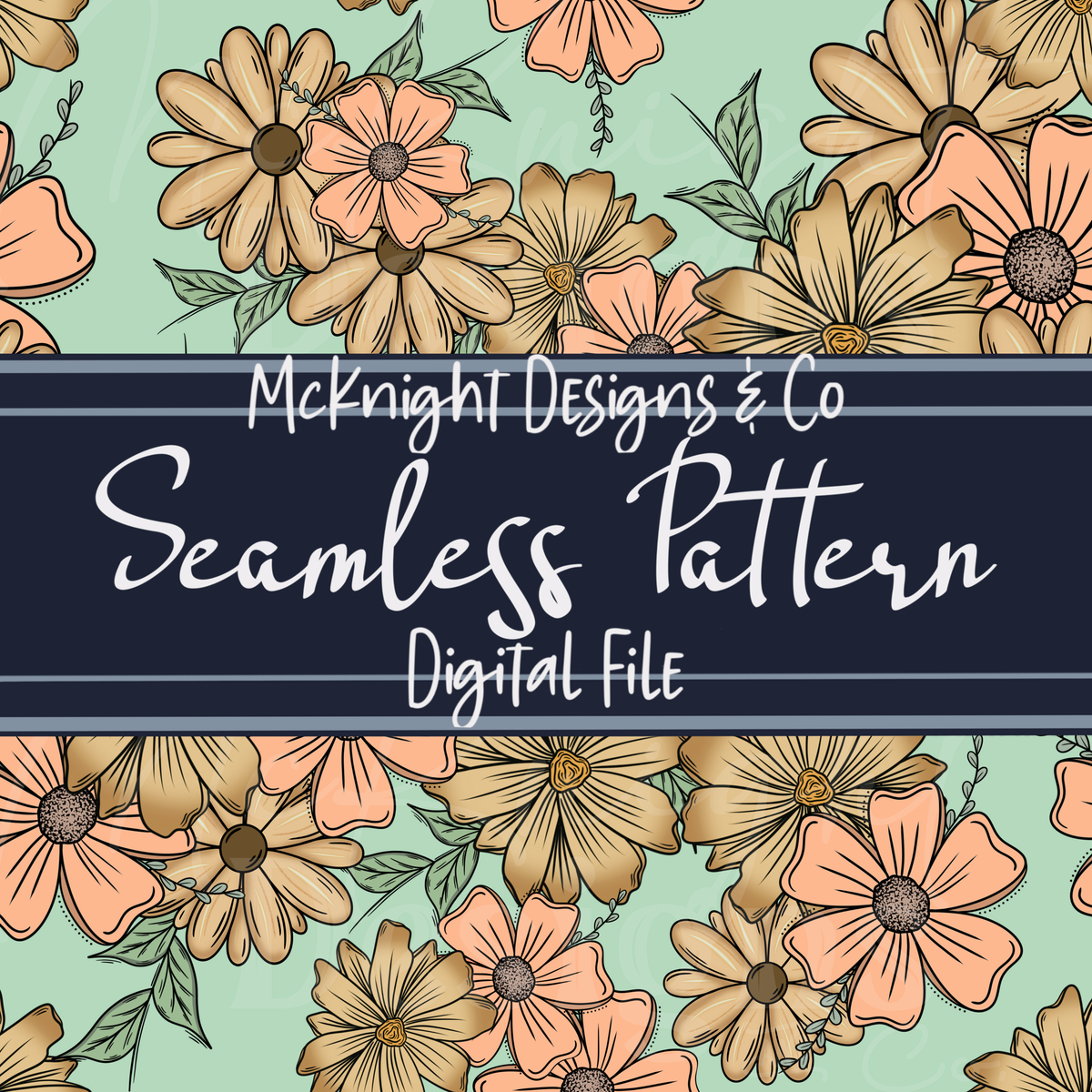 Peachy Floral Collage Seamless Pattern – Flower Print McKnight Designs & Co Seamless Pattern File