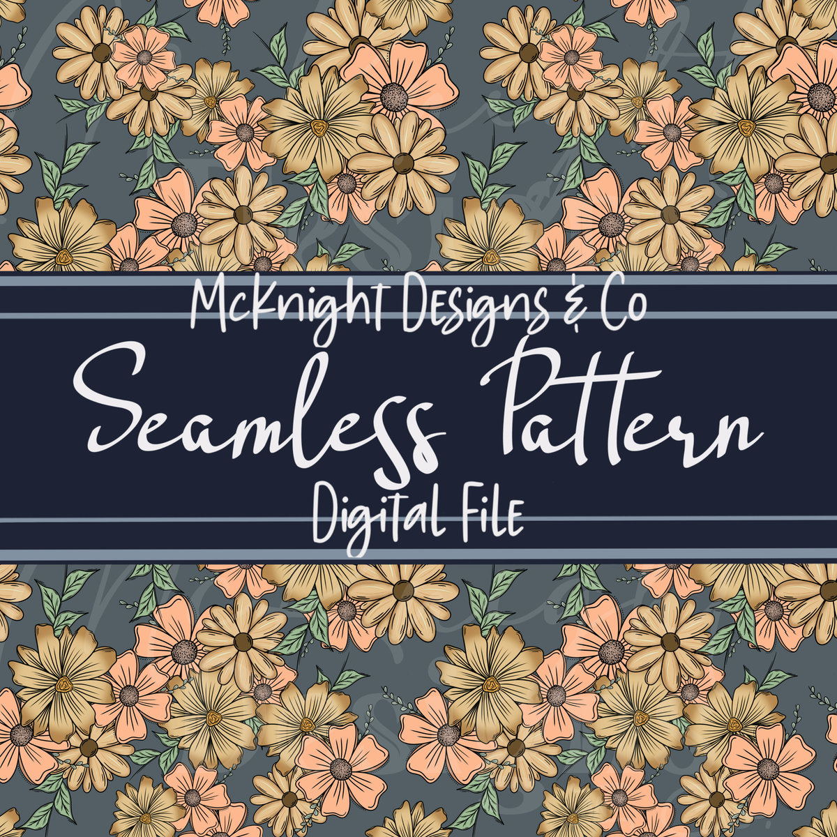 Peachy Floral Collage Seamless Pattern – Flower Print McKnight Designs & Co Seamless Pattern File