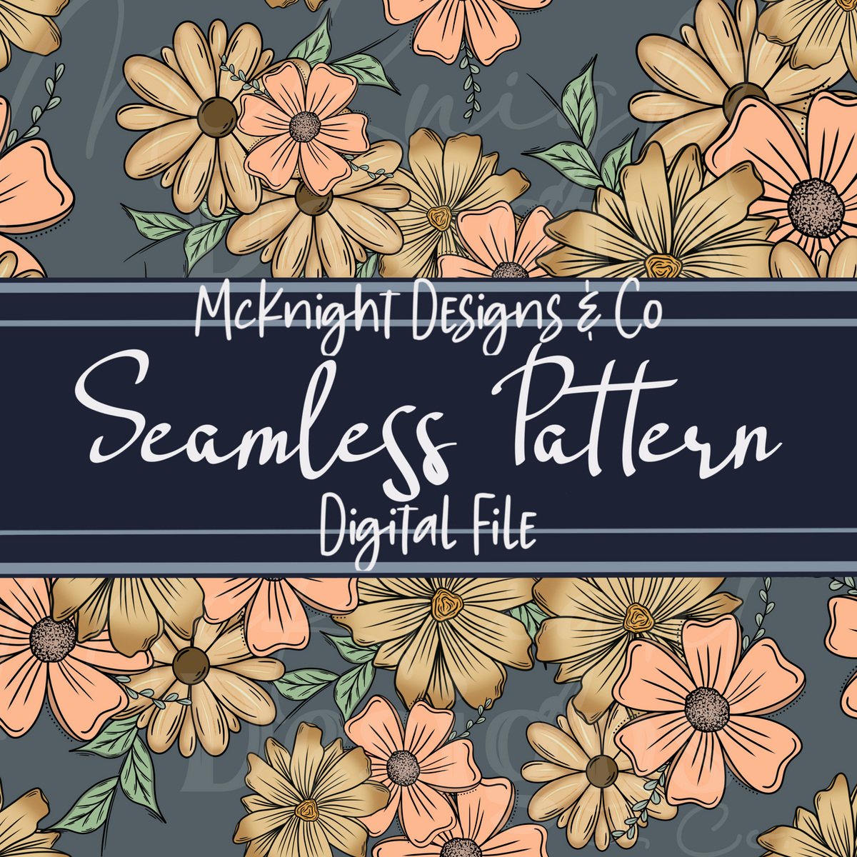 Peachy Floral Collage Seamless Pattern – Flower Print McKnight Designs & Co Seamless Pattern File