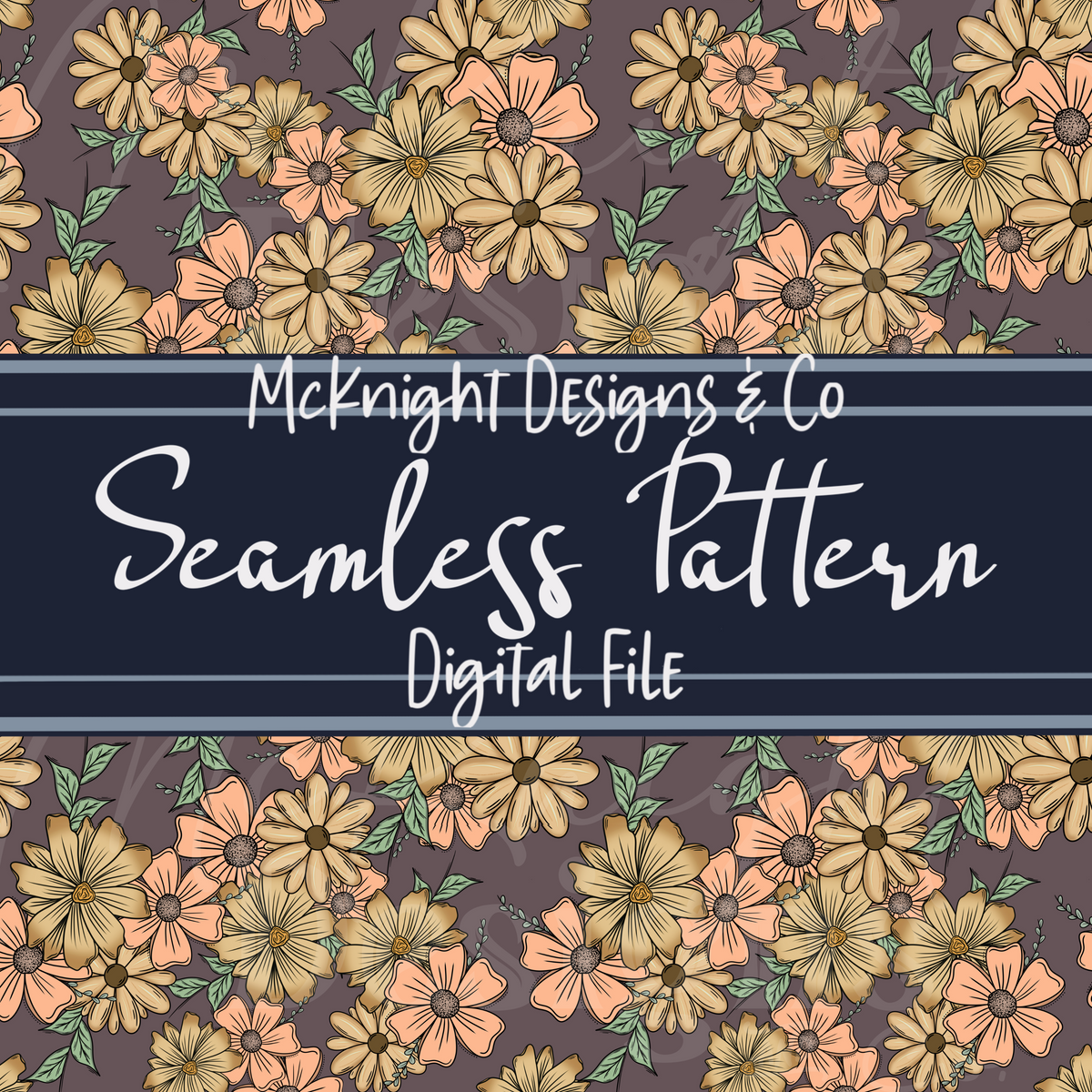 Peachy Floral Collage Seamless Pattern – Flower Print McKnight Designs & Co Seamless Pattern File