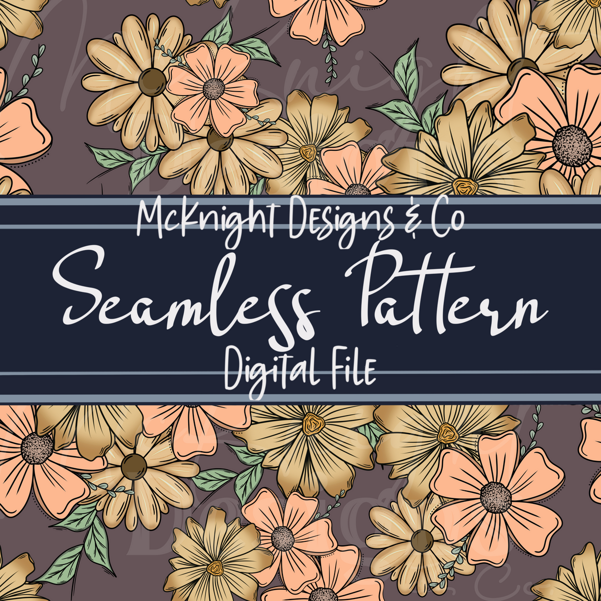 Peachy Floral Collage Seamless Pattern – Flower Print McKnight Designs & Co Seamless Pattern File