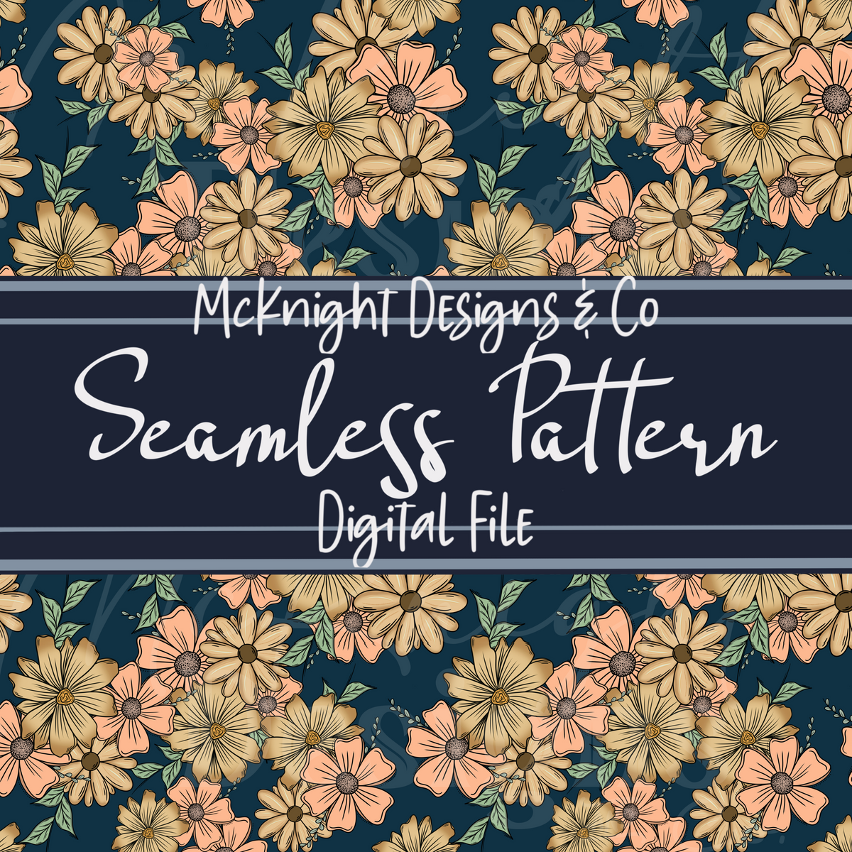 Peachy Floral Collage Seamless Pattern – Flower Print McKnight Designs & Co Seamless Pattern File