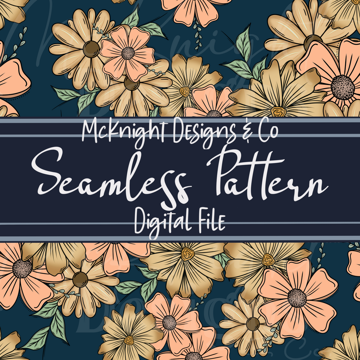 Peachy Floral Collage Seamless Pattern – Flower Print McKnight Designs & Co Seamless Pattern File