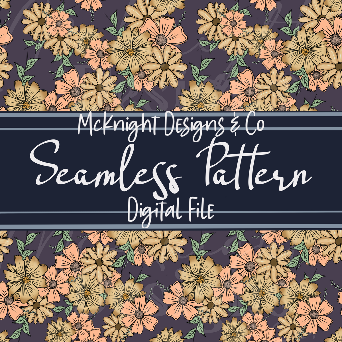 Peachy Floral Collage Seamless Pattern – Flower Print McKnight Designs & Co Seamless Pattern File