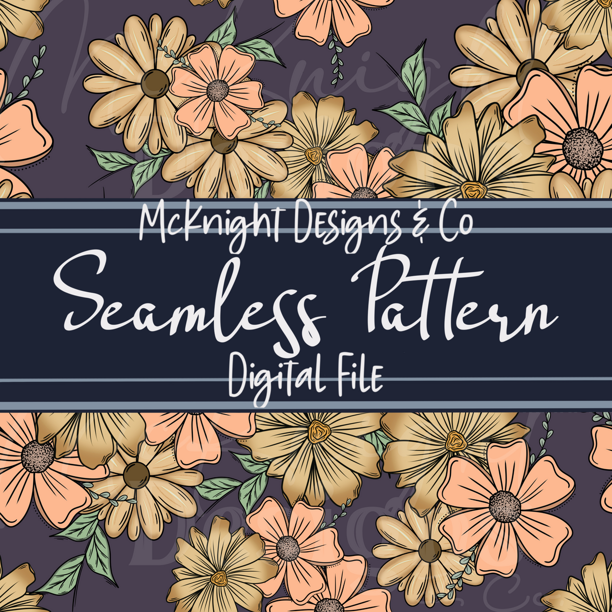 Peachy Floral Collage Seamless Pattern – Flower Print McKnight Designs & Co Seamless Pattern File